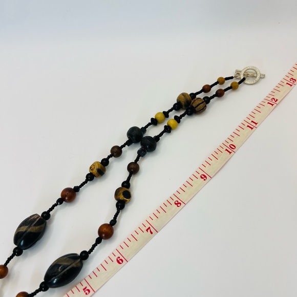 Handmade Style Pendant Necklace Brown Black Beads Large Stone Look Pendant - Picture 2 of 2